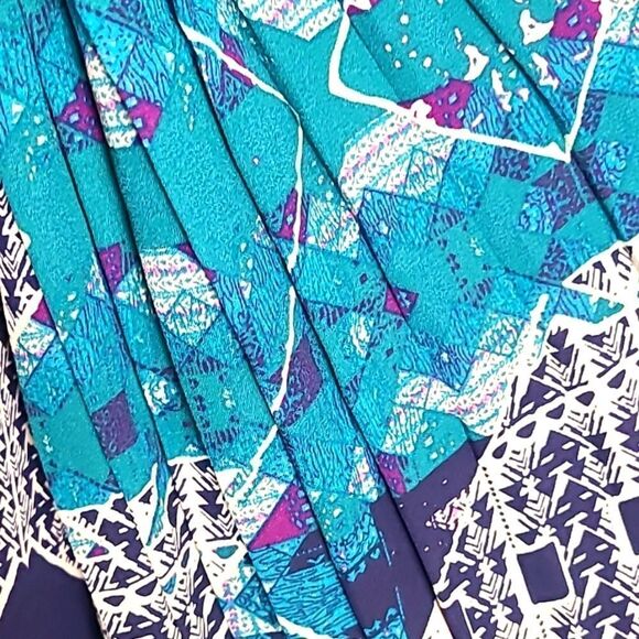 love FIRE Teal, Navy Blue & White Boho Dress, Wide Pleated Longsleeves, Sz Small - Picture 9 of 11